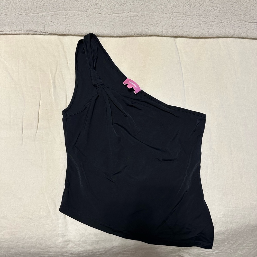 Edikted Black one shoulder asymmetrical knot tank